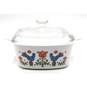 Vintage Corning Ware Country Festival Casserole 1975 1 1/2qt W/ LID Blue Birds